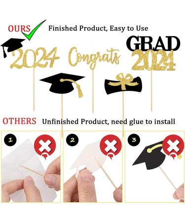 25PCS Cupcake Toppers Graduation Decorations 2024 2024 Graduation Cake Topper Glitter Gold and Black Cake Topper Grad Cap Diploma Cake Decorations 2024 Graduation Theme Party Supplies - Buy Online on GoSupps.com