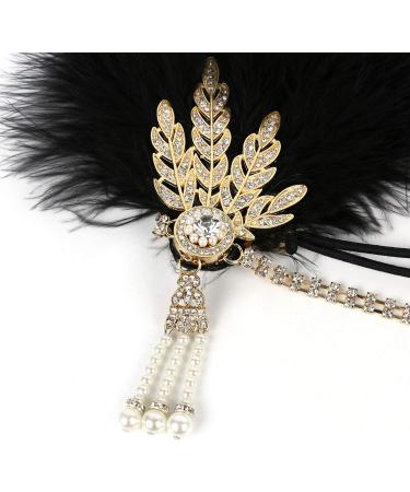 Z&X 1920s Feather Headband Gatsby Party Headpieces for Women Rhinestone 20s Roaring Hair Accessories Black Gold #010 Black Gold - Buy Online on GoSupps.com