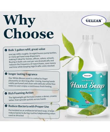 Antibacterial Liquid Gel Hand Soap - pH Balanced - Aloe Vera - White Tea Scent - Rich & Creamy Gently on Skin -Made in USA - Bulk liquid Refill Jug 128 oz 1 gallon - Buy Online on GoSupps.com