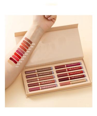 Lip Gloss Set Shiny Lip Glaze for Non-Stick Lips Matte and Pearlescent Finish-A (10-piece non-stick lip gl)