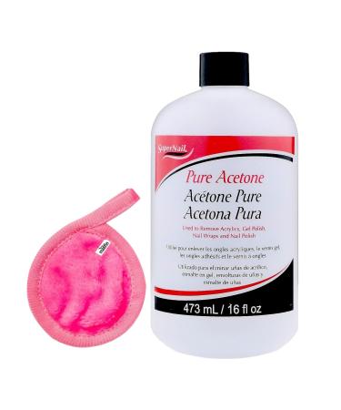 Super Nail Pure Acetone 16 Fl Oz Acetone Nail Polish Remover With Makeup Cleansing Cloth - Quick Evaporating Nail Polish Thinner Easy To Use For Manicure And Pedicure (Pack Of 1)