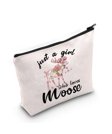 Levlo Funny moose cosmetics bag animal lover gift just a girl who love elk make-up zipper bag moose lover gift for women and girls who loves mosses carrying bag