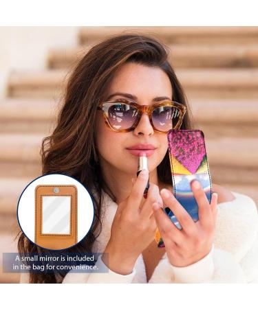 Travel Lipstick Organizer Case - Portable Makeup Bag with Mirror | Spring Flower Rainbow Design - Buy Online on GoSupps.com