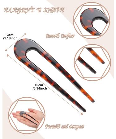 French Style U Shaped Hair Pins - 6 Pieces | Cellulose Acetate Tortoise Shell Hair Fork Sticks for Long Hair | Leopard Updo Chignon Pin Hair Accessories for Women Girls - Colorful Patterns - Buy Online on GoSupps.com