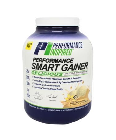 Performance Inspired Nutrition Smart Mass Gainer 50G Protein 900 Calories Creatine L-Glutamine & Digestive Enzymes Muscle Growth & Recovery Vanilla Bean Ice Cream 6 lb Vanilla Bean Ice Creme 6 Pound (Pack of 1) M
