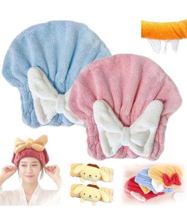 2024 New Super Absorbent Hair Towel Wrap For Wet Hair Microfiber Hair Drying Towel Cap With Bow-Knot Shower Cap Soft Absorbent Quick Drying Cap With Bow Knot For Wet Hair Reduce Frizz (2PCS-F)
