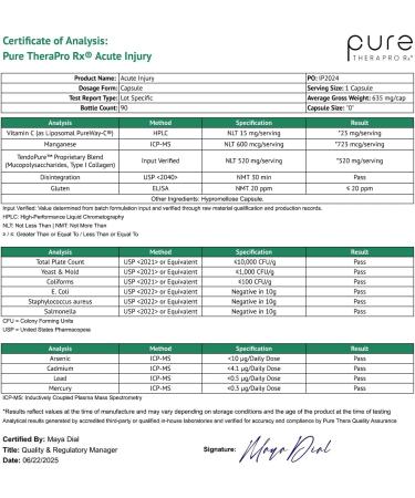 Pure Therapro Rx Acute Injury | Tendon & Ligament Support | Convenient Once a Day Clinical Dose | Supports Tendon Health Movement & Physical Function | Pharm-Grade (90 Capsules) - Buy Online on GoSupps.com