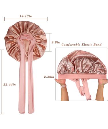 Large Silk Bonnet Set - Black Pink Satin Hair Bonnets for Curly Natural Hair - Buy Online on GoSupps.com