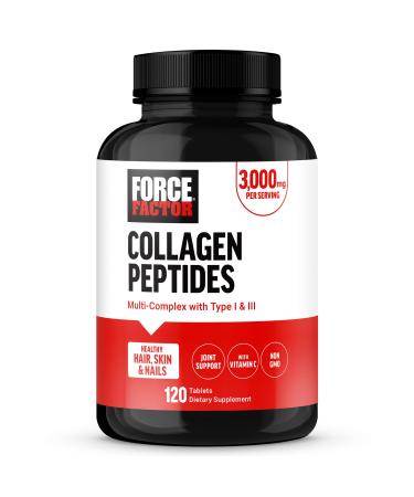 Force Factor Collagen Peptides Collagen for Women and Men Made with Hydrolyzed Bovine Collagen Type 1 & 3 for Healthy Hair Skin Nails & Joints Premium Quality Non-GMO 120 Collagen Pills