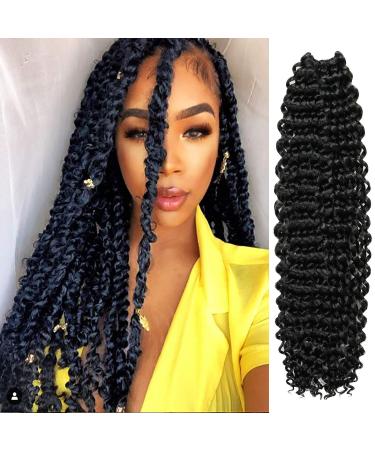 AU-THEN-TIC Passion Twist Hair Water Wave Crochet Braids Hair for Butterfly locs Bohemian Goddess locs Synthetic Braiding Hair Extensions (22 Inch (Pack of 6), 1B-Off Black) 22 Inch (Pack of 6) 1B-Off Black