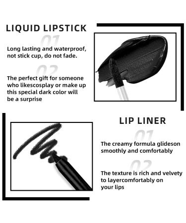 Buy Waterproof Goth Liquid Lipstick & Lip Liner Set | Dark Black Green Brown - Longlasting Matte Stain for Halloween Makeup & Cosplay - Buy Online on GoSupps.com