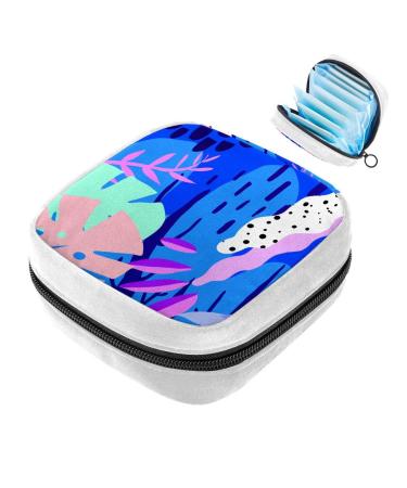 GIAPB Sanitary Napkin Storage Bag Period Bag Tampon Bag Makeup Bag Pad Pouch Cartoon Blue Plant Pattern Color2359