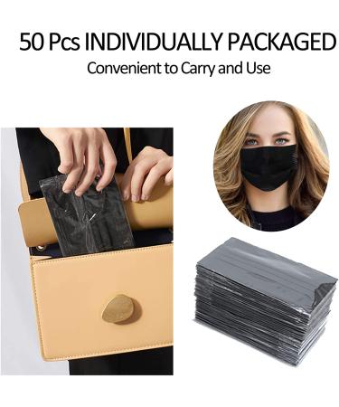 50 Pcs Black Disposable Face Mask 3-Ply Breathable Safety Mask for Indoor & Outdoor Protection - Buy Online on GoSupps.com