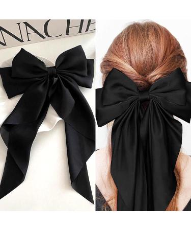 AYNKH 2 PCS Big Bow Hair Clips - Long Silky Satin Barrette - Black and Red | Women/Girls Accessories - Buy Online on GoSupps.com