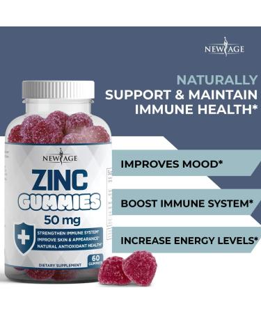 Zinc Gummies 50mg High Potency Immune Booster Supplement - 2 Pack, 120 Count - Natural Antioxidant, Non-GMO - New Age - Buy Online on GoSupps.com