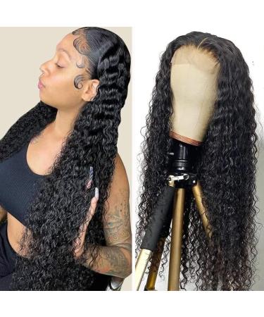 Meuuriay 22 inch Water Wave Lace Front Wigs Human Hair 4x4 Wet and Wavy Lace Closure Wigs Human Hair Lace Front Wigs for Black Women Glueless Wigs Human Hair Pre Plucked Natural Color 150% Density (22 Inch)