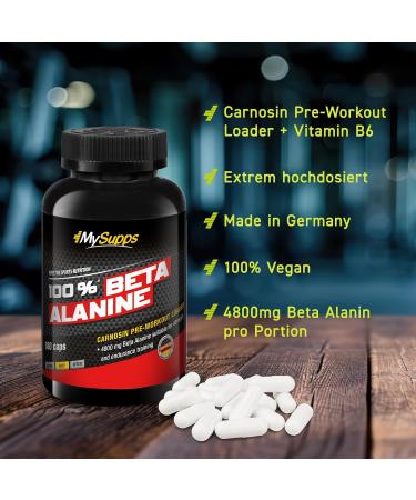 My Supps 180x Beta-Alanine Capsules - High-Dose 4800mg | Amino Acid Workout Supplement with Vitamin B6 | Made in Germany - Boost Performance - Buy Online on GoSupps.com