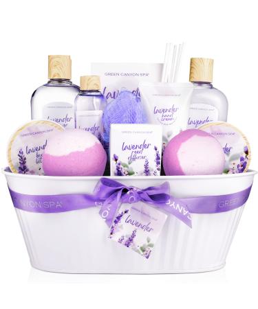 Bath Bombs Spa Gift Baskets Women - 12 Pcs Lavender Bath and Body Gift Sets Home Spa Gift Basket Green Canyon Spa