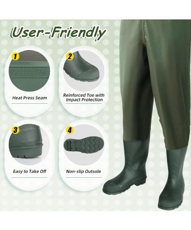 DRYCODE Kids Army Green Youth Waders with Boots | Waterproof Nylon/PVC Chest Wader for Fishing/Hunting | Toddler & Children Sizes 10/11 - Buy Online on GoSupps.com