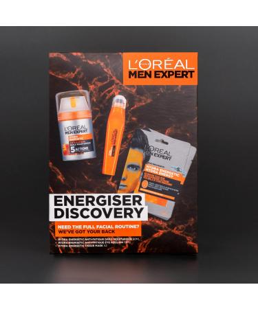 L Or al Paris Men Expert Energiser Discovery Giftset for Men Anti-fatigue Moisturiser 50ml Revitalising Eye Roll On 10ml and Recharging Tissue Mask 30g Hydra Energetic Trio With Vitamin C* - Buy Online on GoSupps.com