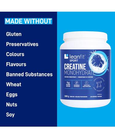 LEANFIT SPORT CREATINE MONOHYDRATE Powder Unflavoured - Creatine Supplement for Increased Muscle Mass Enhanced Energy & Improved Performance - Informed Choice Certified Micronized & Pharmaceutical Grade Creatine Gluten-Free Vegan - 5g Creatine Per Serving - Buy Online on GoSupps.com