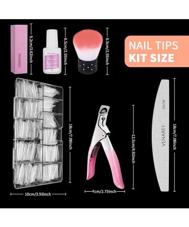 Nail Tips for Gel Nails - Venares 500 Half Cover Tips Set with Glue File Buffer Brush & Coffin Designs - Buy Online on GoSupps.com