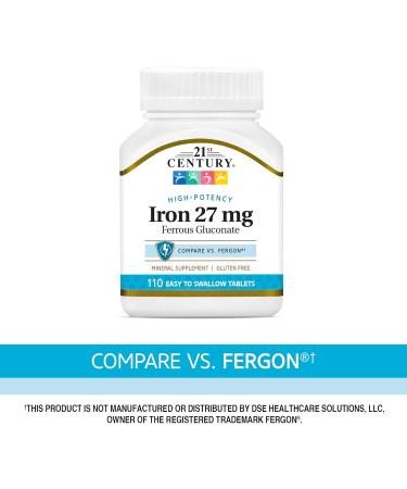 21st Century Iron 27mg Ferrous Gluconate Tablets - 110 Count - Buy Online on GoSupps.com