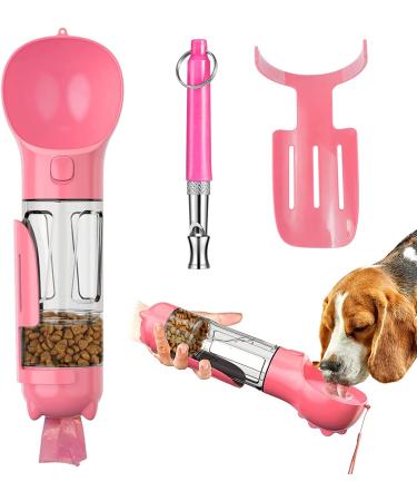 4-in-1 Dog Water Bottle with Whistle, Food Container, Poop Shovel & Garbage Bag - Portable Pet Travel Cup - 10oz (300ml) - Blue - Buy Online on GoSupps.com