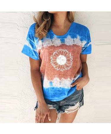 Women's T-Shirt Summer Women's Blouse Short Sleeve Floral Print T-Shirt Clothing Woman Basic Shirt Pullover Crew Neck Clothes T-Shirt Tops Casual Plain Tops Women's Blouse Blue XXL - Buy Online on GoSupps.com