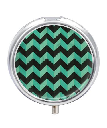 Pill Box Pill Case 3 Compartment Travel Pill Box Turquoise and Black Printing Small Pill Box Portable Medicine Pill Case Pill Organizer for Purse & Pocket for Travel Handbag (Round)