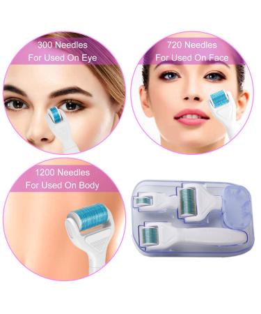 Derma Roller Titanium 4 in 1 Microderm Roller Kit - 300 720 & 1200 Needles - At Home Facial Microneedling for Radiant Skin - Buy Online on GoSupps.com