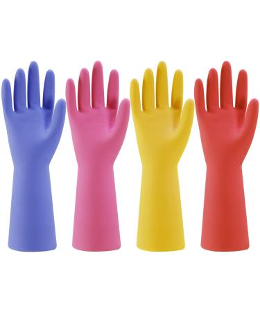 Rubber Kitchen Dishwashing Gloves - 4 Pairs Colorful Reusable Household Cleaning Gloves for Washing Dishes and Cleaning Tasks Flexible Long-lasting and Non-Slip (Medium Blue+Pink+Yellow+Orange) Medium 4 Color