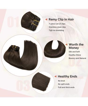 16 Double Weft Brazilian Human Hair Clip In Extensions - Dark Brown #2 - Buy Online on GoSupps.com