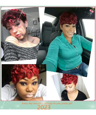 Burgundy Pixie Cut Curly Wig - Short Wave Red Hair Synthetic Wig for Black Women - Daily Use Burgundy Short Pixie Wig - Buy Online on GoSupps.com