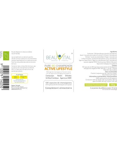 Pure Bio Active Lifestyle 120 Capsules Each 500 mg Cordyceps Reishi Shiitake Grifola Agaricus from EU Organic Agriculture Vegan - Buy Online on GoSupps.com
