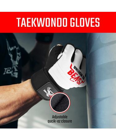 Beast Rage Punch Bag Gloves - Taekwondo Karate MMA Kickboxing Training for Men & Women - Light Workout Sparring Gloves in White - Buy Online on GoSupps.com