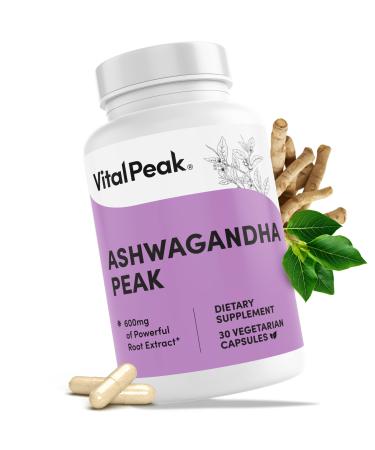 Vital Peak Ashwagandha 600 mg - Pure Supplement for Men & Women - Herbal Root Extract Tablets - Vegan Gluten Free Dairy Free Non-GMO - 30 Capsules