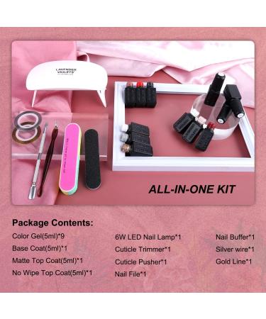 Lavender Violets 19 Pcs Gel Polish Starter Kit with LED Nail Lamp - Winter White, Grey, Christmas Red & Gold Glitter - Soak Off UV Base, Matte Top Coat, Nail File, Sticker - Manicure Tool Set for Dinner Date - Buy Online on GoSupps.com