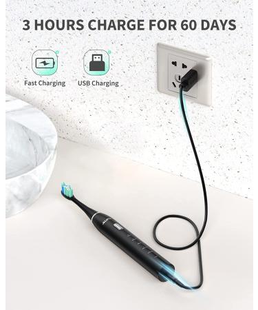 AUFIIT Electric Toothbrush for Adults - Sonic, Rechargeable, 5 Modes, Smart Timer, 8 Brush Heads - Black - Buy Online on GoSupps.com