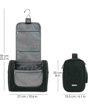 WANDF Large Hanging Toiletry Wash Bag Travel Makeup Organizer - Denim Black | Men Women - Buy Online on GoSupps.com