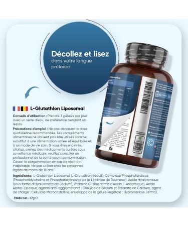 Glutathion Liposomal R duit 1000mg - 90 G lules Vegan Glutathion Liposomal Vitamine C Acide Hyaluronique Acide Alpha-Lipo que - Phospholipides de Tournesol - sans Soja et sans OGM - Buy Online on GoSupps.com