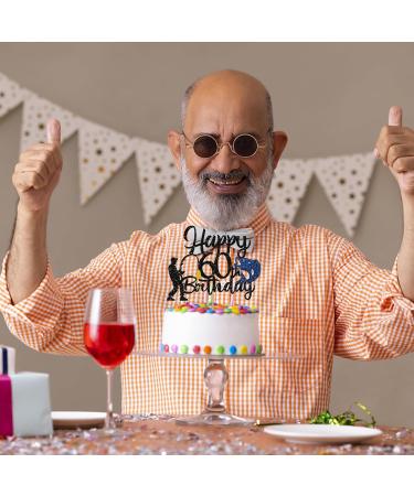 Fishing 60th Birthday Cake Topper Fisherman Happy 60th Birthday Cake Topper for Men Fishing Enthusiast 60th Party Decoration Men's 60th Birthday Party Supplies - Black Glitter - Buy Online on GoSupps.com