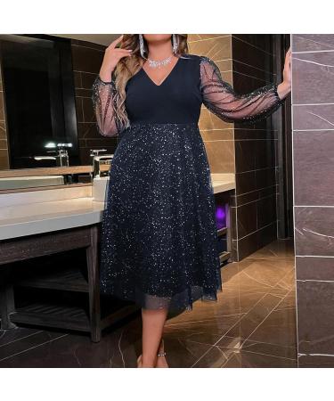 HANXIULIN Women's V Neck Evening Dress | Elegant Party & Cocktail Dress | Glitter Mini Ball Gown | Navy XL - Shop Now! - Buy Online on GoSupps.com