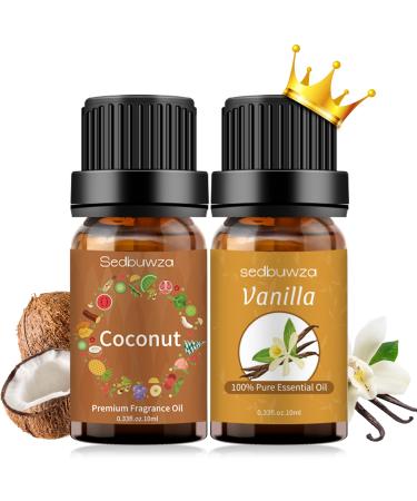 Sedbuwza Coconut Vanilla Essential Oil Gift Set Organic Coconut Oil 100% Pure Vanilla Oil for Skin Massage Diffuser Aromatherapy Coconut + Vanilla