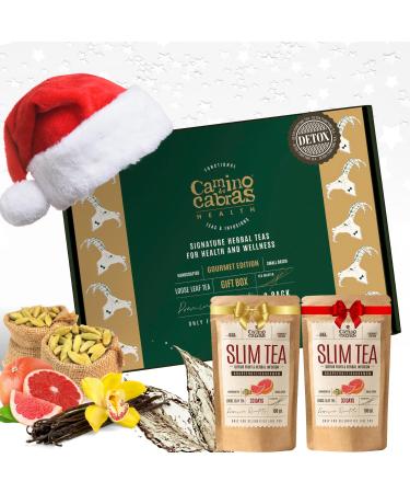 CAMINO DE CABRAS Slim Tea Grapefruit Gift Set Detox Cure Drainer Flat Stomach Digestion Energy Infusion Green Tea Dandelion Guarana Matcha Ginger Nettle Cardamom Bulk Herbal Tea Pack 2 x 100g