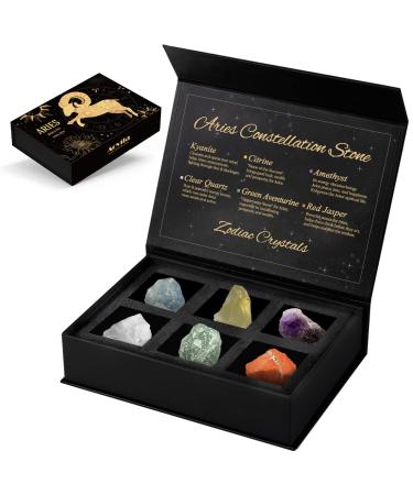 Aries Crystals Gift Set, Zodiac Signs Healing Crystals Birthstones with Horoscope Box Set Aries Astrology Crystals Healing Stones Gifts