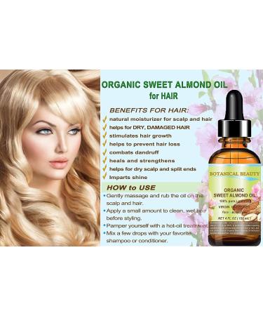 Organic Sweet Almond Oil 100% Pure Cold Pressed 2oz - Natural Face, Hair, and Body Moisturizer - Buy Online on GoSupps.com