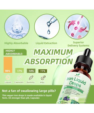 Liquid Iron Supplement for Women Men & Kids, Vegan Iron Drops with Vitamin C D, B12, B-Complex, High Potency Liquid with Multivitamin for Anemia, Energy Support, Blood, Magnesium Gentle Blueberry 2 Fl Oz (Pack of 1) - Buy Online on GoSupps.com