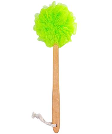 Shower Loofah Body & Back Scrubber - Exfoliating Loofah Bath Brush On a Stick - with Long Wooden Handle Back Brush for Men & Women - Easy Reach Body Wash & Lotion Applicator(Green)