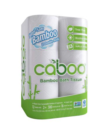Caboo Tree-Free Bamboo Toilet Paper, Septic Safe Biodegradable Bath Tissue, Eco Friendly Soft 2 Ply Sheets, 300 Sheets Per Roll, 12 Count (Pack of 1)